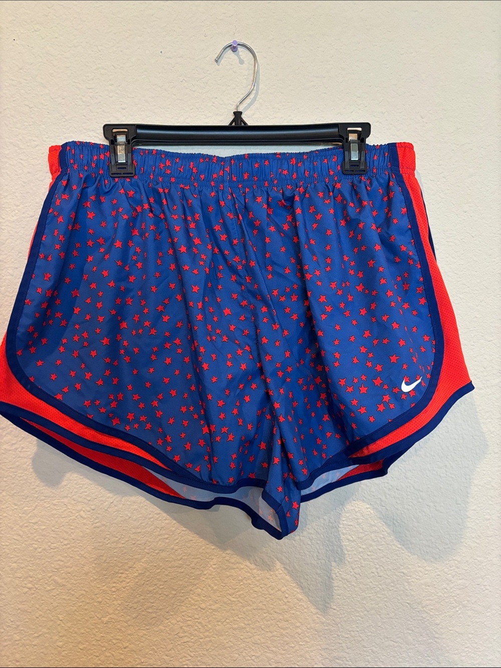 Nike 1X Women’s Blue Athletic Shorts with Red Star Print